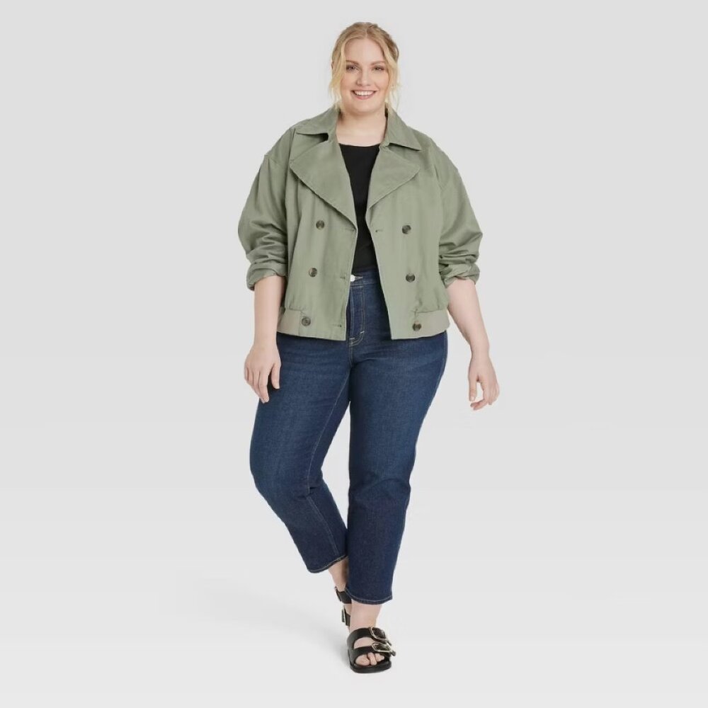 Sz XXL brand new Universal Thread Women's Long Sleeve Trench Jacket OLIVE GREEN